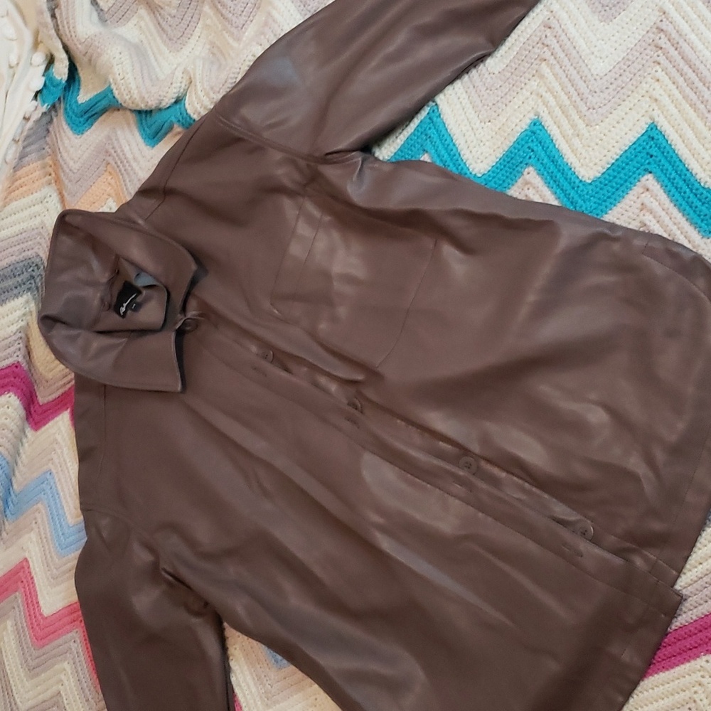 Reitman's Faux Leather Shacket brown iron size large jacket - Picture 4 of 10